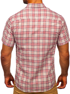 Camicia a manica corta a quadri da uomo écru Bolf 201501