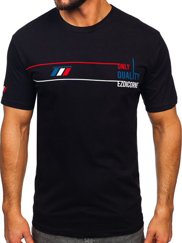 T-shirt in cotone con stampa da uomo nera Bolf 14772