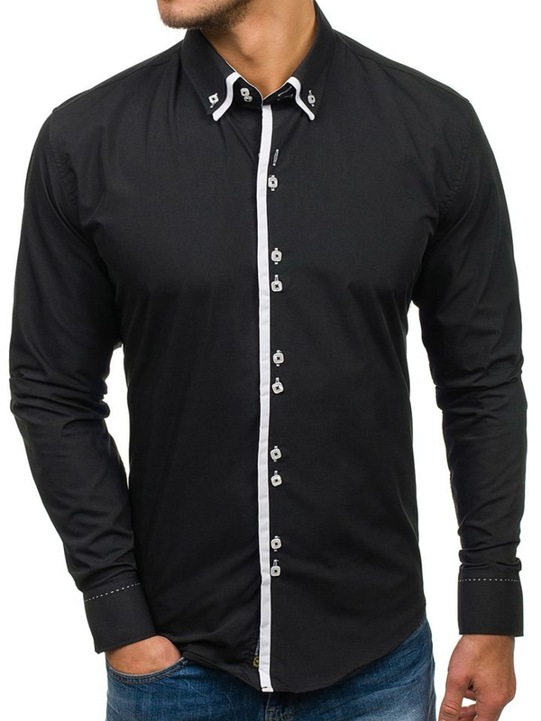 Camicia elegante a manica lunga da uomo nera Bolf 1721-A