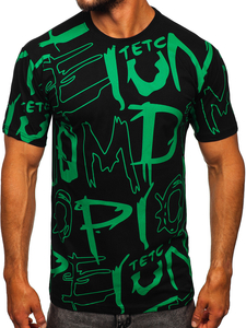 T-shirt nera stampata da uomo in cotone Bolf KS1972