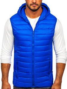 Gilet trapuntato da uomo con cappuccio in colore blu cobalto Bolf LY36