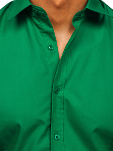 Camicia elegante da uomo verde scuro a maniche lunghe Bolf 1703