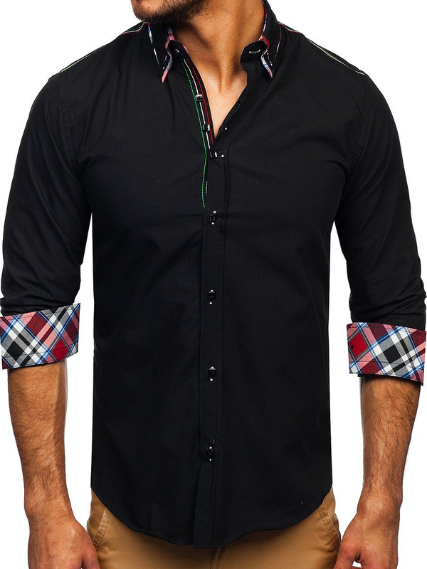 Camicia elegante a manica lunga da uomo nera Bolf 2705