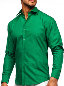 Camicia elegante da uomo verde scuro a maniche lunghe Bolf 1703