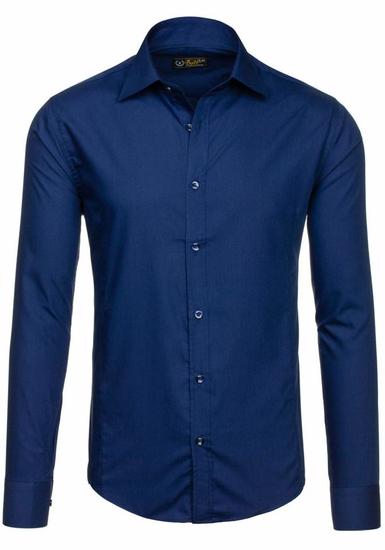 Camicia elegante da uomo blu navy a maniche lunghe Bolf 1703