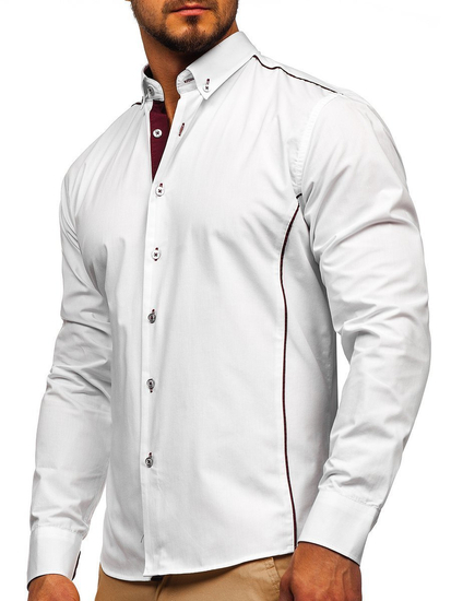 Camicia elegante a maniche lunghe da uomo bianco-bordò Bolf 5722-1
