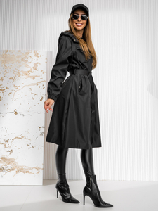 Cappotto lungo giacca mezza stagione con cappuccio da donna nero Bolf AG5019