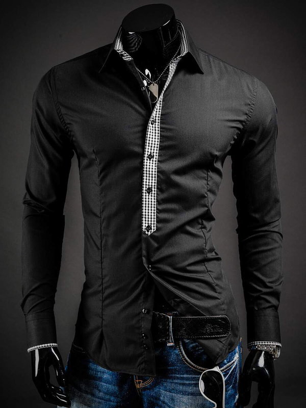 Camicia elegante da uomo a manica lunga nera Bolf 0939A