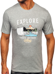 Uomo T-shirt in cotone con stampa Grigio Bolf MPO3485