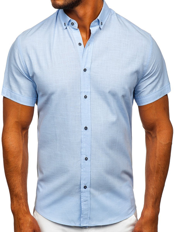 Camicia in cotone a maniche corte da uomo celeste Bolf 20501