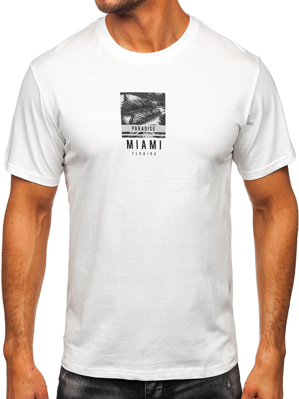 Uomo T-shirt in cotone con stampa Bianco Bolf MPO3500