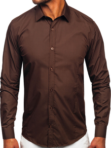 Camicia elegante da uomo marrone a maniche lunghe Bolf 1703
