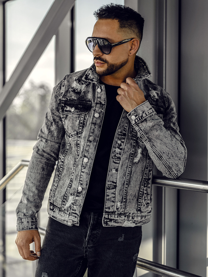 Giacca in jeans da uomo grigia Bolf AK588