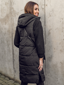 Gilet lungo double face trapuntato da donna nero Bolf B8022A