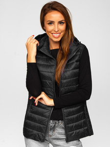 Gilet trapuntato con cappuccio da donna nero Bolf 23039