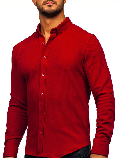 Camicia in lino a maniche lunghe per uomo bordò Bolf 506