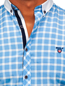 Camicia elegante a quadri a maniche lunghe da uomo celeste Bolf 5737-1