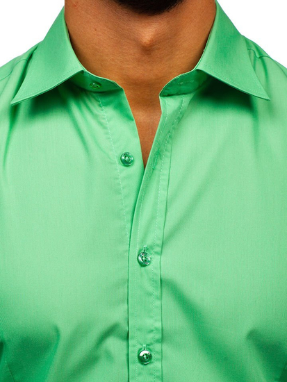 Camicia elegante da uomo verde menta a maniche lunghe Bolf 1703