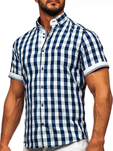 Camicia a scacchi a manica corta da uomo blu Bolf 4508
