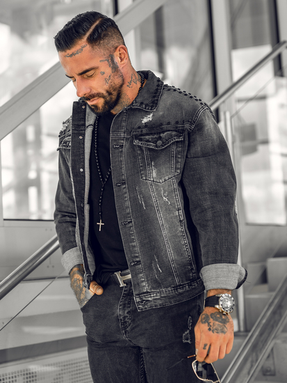 Giacca in jeans da uomo nera Bolf MJ504NA