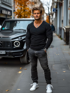 Longsleeve da uomo nero Bolf 5059A2