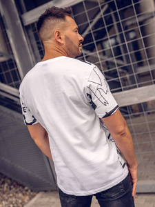 T-shirt da uomo in cotone bianco con stampa Bolf KS1972A