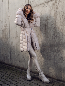 Giubbotto lungo trapuntato cappotto invernale con cappuccio da donna beige Bolf 5M3156A