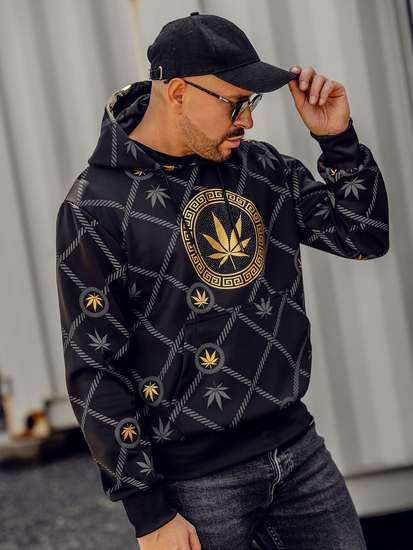 Felpa con stampa con cappuccio da uomo nera Bolf HM630