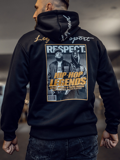 Uomo Felpa con cappuccio con canguro stampato Nero Bolf M280