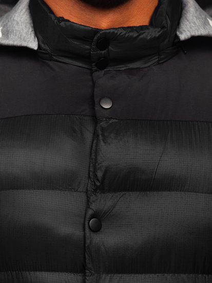 Gilet trapuntato da uomo con cappuccio in colore nero Bolf 13078