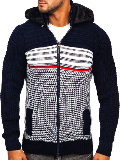 Cardigan spesso con cappuccio giacca da uomo blu Bolf 2048