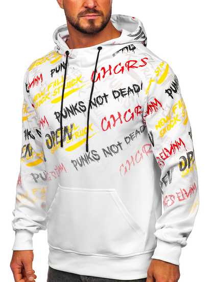 Felpa stampata con tasca a canguro con cappuccio da uomo bianca Bolf 8B997