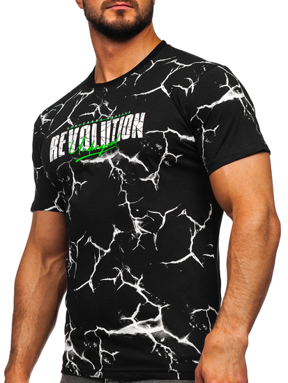 T-shirt da uomo in cotone nero con stampa Bolf 14717