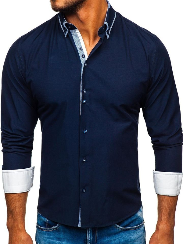 Camicia elegante a manica lunga da uomo blu Bolf 6929-A
