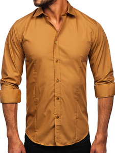 Camicia elegante da uomo marrone chiaro a maniche lunghe Bolf 1703