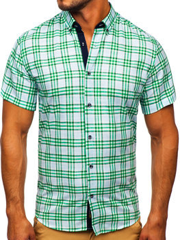Camicia a manica corta a quadri da uomo verde Bolf 201501