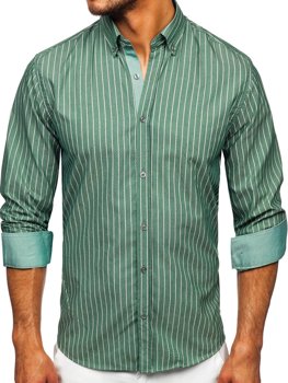Camicia a righe a manica lunga da uomo verde Bolf 20731-1
