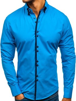 Camicia elegante a manica lunga da uomo azzurra Bolf 1721-A