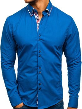Camicia elegante a manica lunga da uomo azzurra Bolf 4704-1