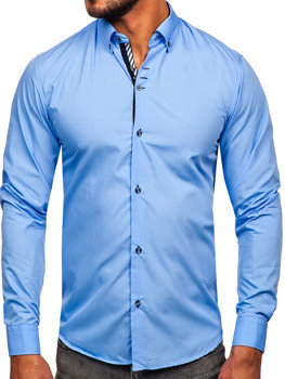 Camicia elegante a manica lunga da uomo azzurra Bolf 5796-1