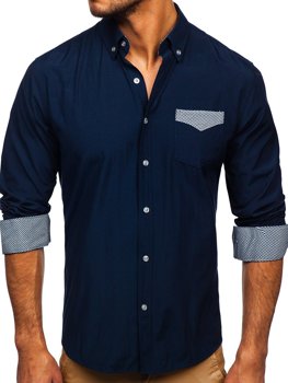 Camicia elegante a manica lunga da uomo blu Bolf 4711