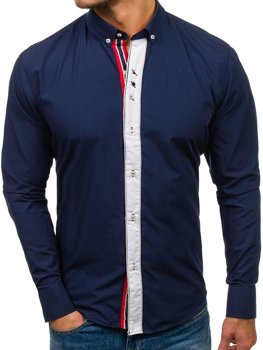 Camicia elegante a manica lunga da uomo blu Bolf 5827-1