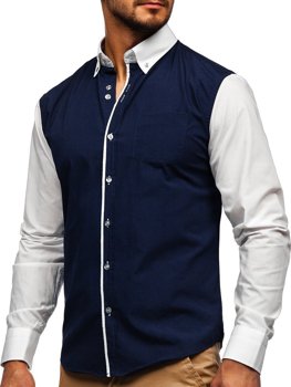 Camicia elegante a manica lunga da uomo blu Bolf 6919