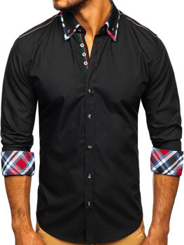 Camicia elegante a manica lunga da uomo nera Bolf 3701