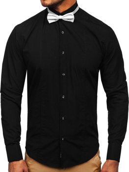 Camicia elegante a manica lunga da uomo nera Bolf 4702-A papillon + gemmelli