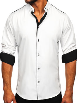 Camicia elegante a maniche lunghe da uomo bianco-nera Bolf 5722-1