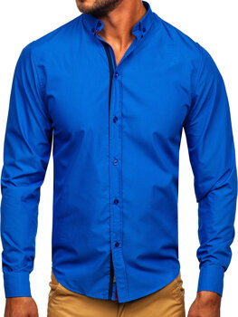 Camicia elegante a maniche lunghe da uomo blu Bolf 3713