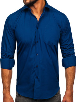 Camicia elegante a maniche lunghe da uomo blu Bolf M14