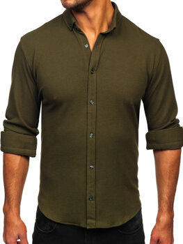 Camicia in lino a maniche lunghe per uomo khaki Bolf 506