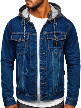 Giacca di jeans con cappuccio da uomo blu Bolf RB9824-1